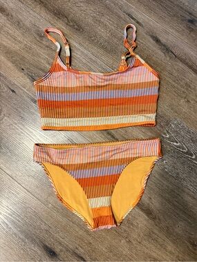 Aerie Orange Multistripe Ribbed Bikini (both bottom and top are large)